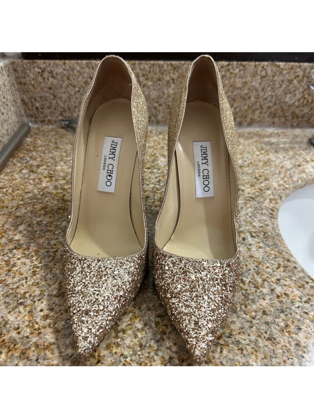 Jimmy Choo Gold Glitter Heels